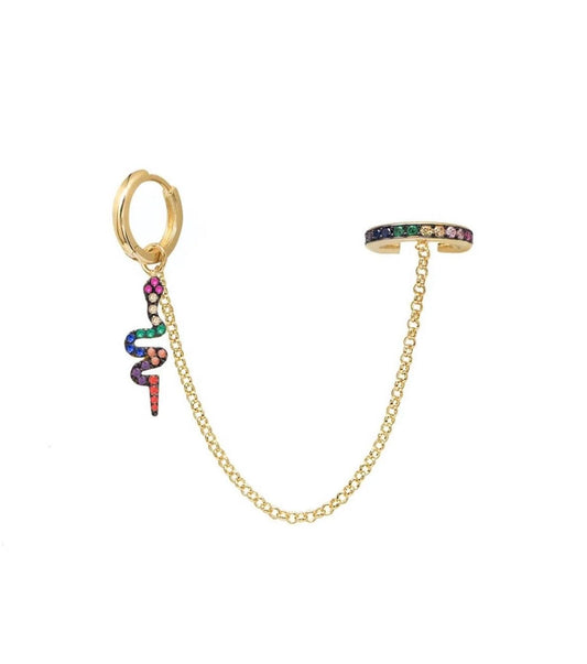 Zarcillo culebra y ear cuff cadena - Plata de Ley 925