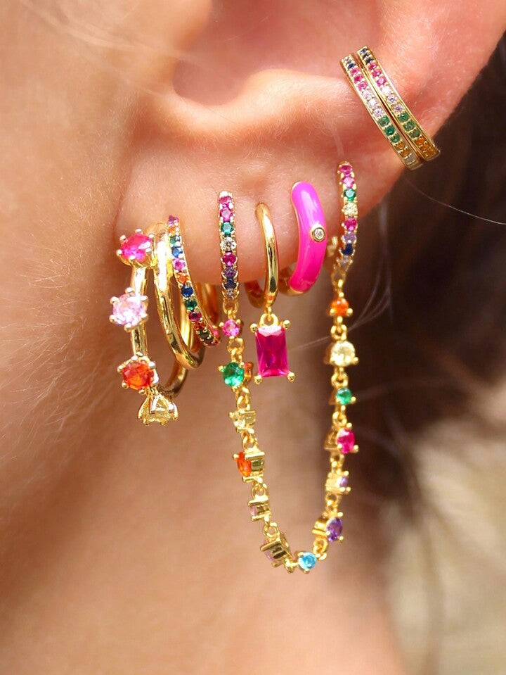 Zarcillo tres aros con circones - Plata de Ley 925