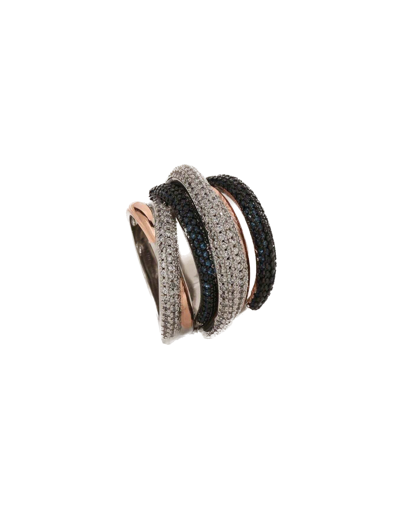Anillo mil tiras - azul marino, plateado y rose gold