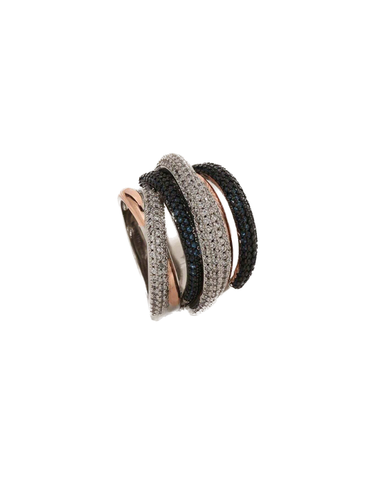 Anillo mil tiras - azul marino, plateado y rose gold