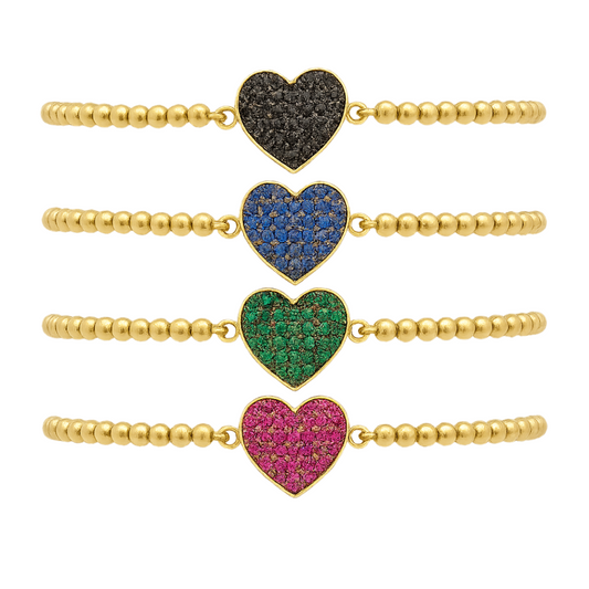 Pulseras de corazones con brillos