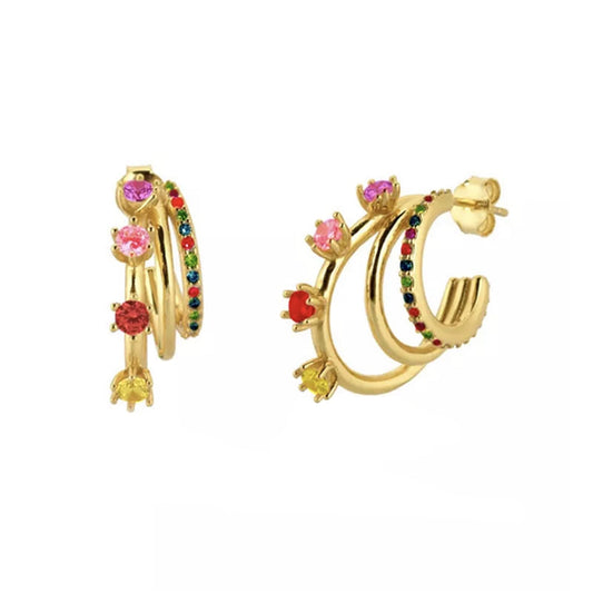 Zarcillo tres aros con circones - Plata de Ley 925
