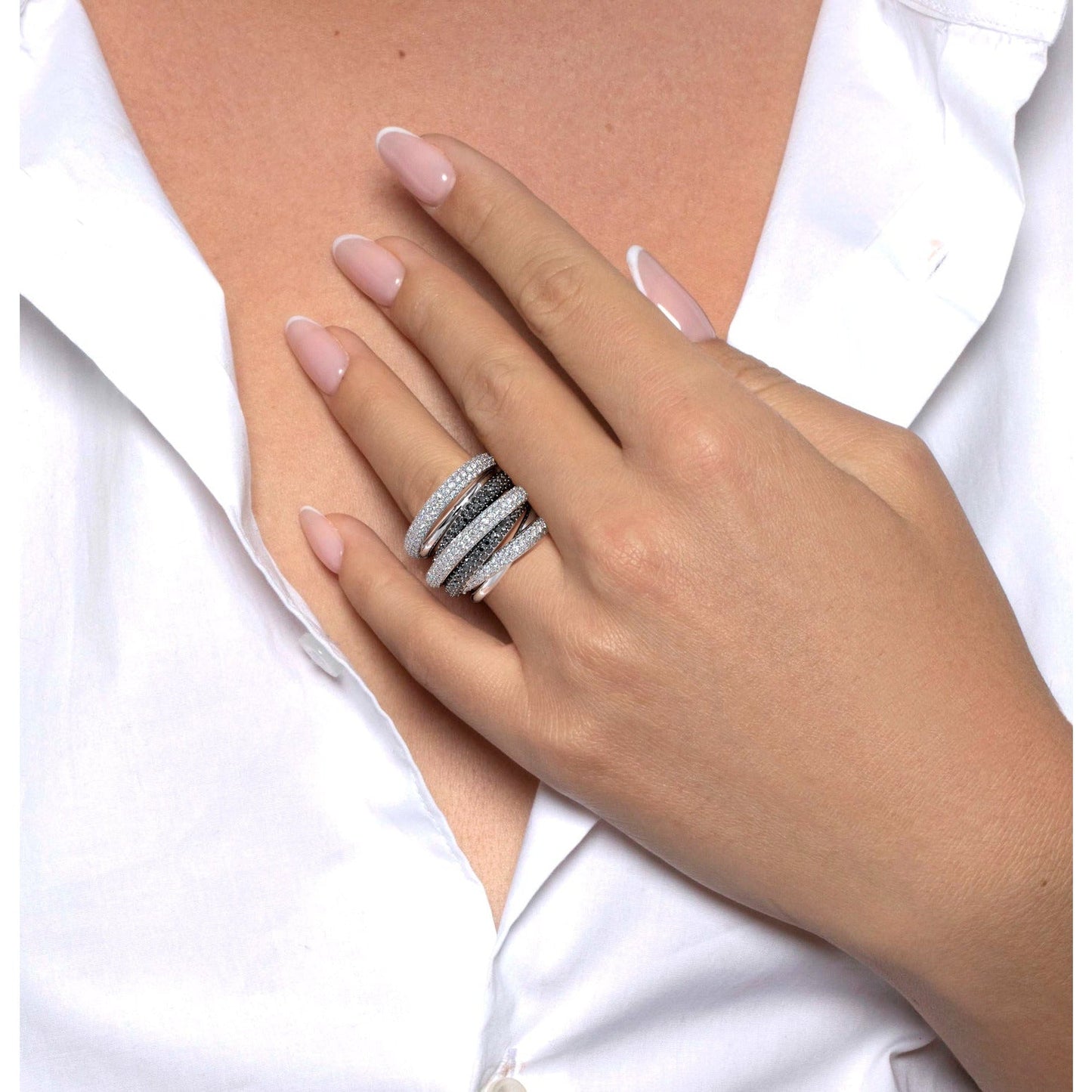 Anillo mil tiras - negro con plateado