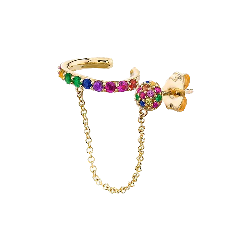 Zarcillo y ear cuff de colores - Plata de ley 925