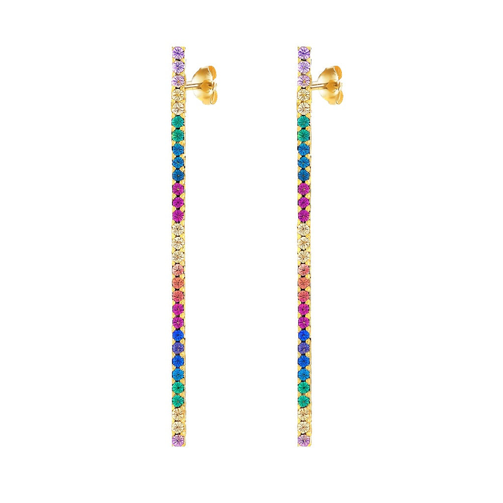 Tira de zarcillo con cristales multicolor- Plata de ley 925