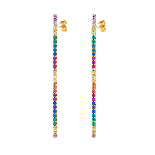Tira de zarcillo con cristales multicolor- Plata de ley 925