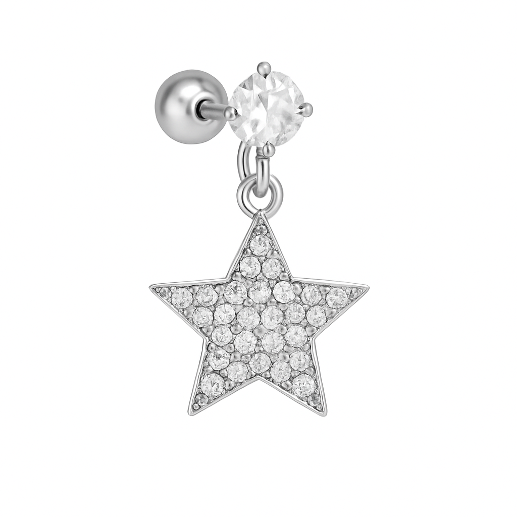 Stud corazón con estrella y brillo