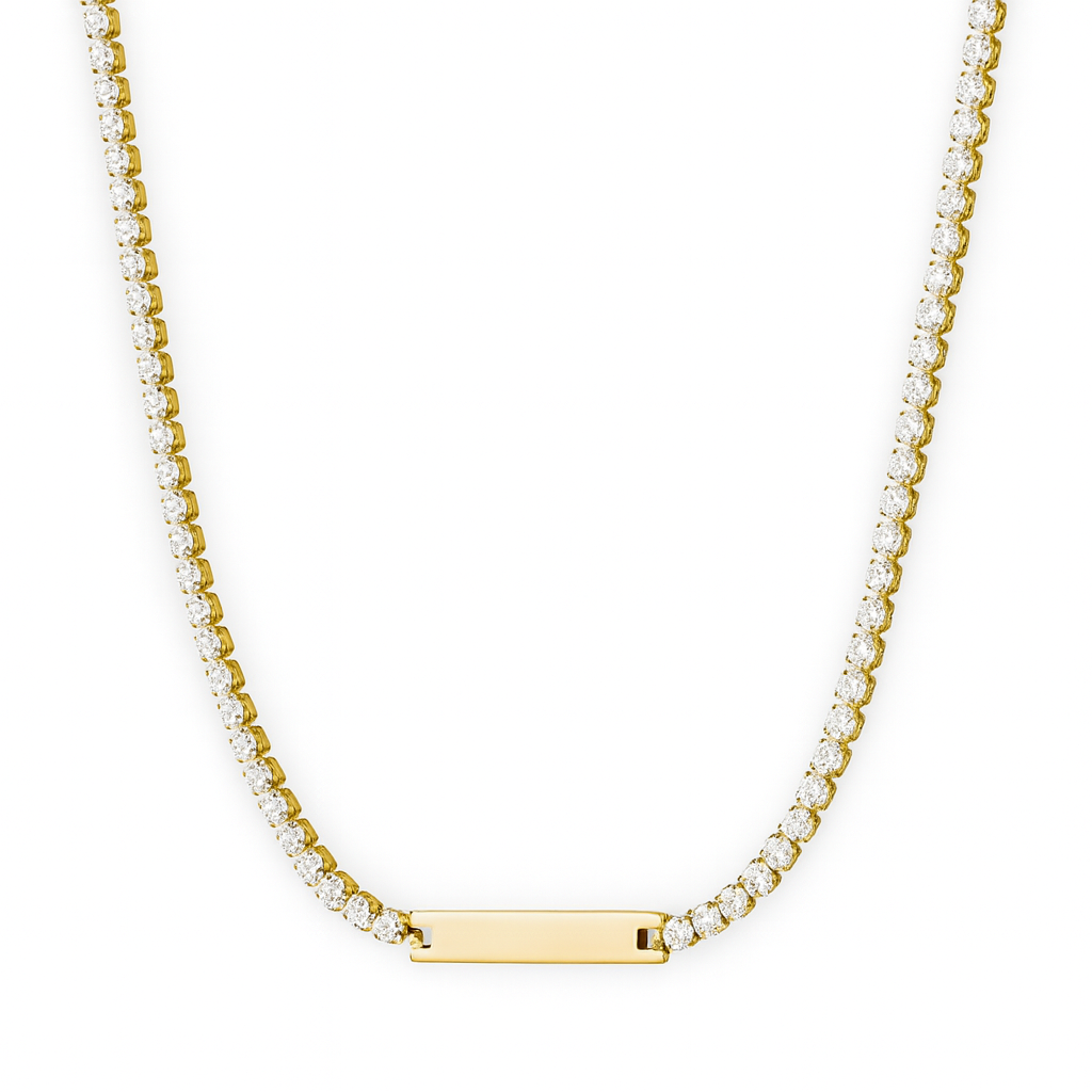 Collar de tenis para grabar con nombre personalizado, chapado en oro de 18 quilates, de acero inoxidable