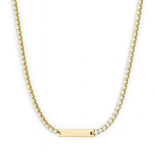 Collar de tenis para grabar con nombre personalizado, chapado en oro de 18 quilates, de acero inoxidable