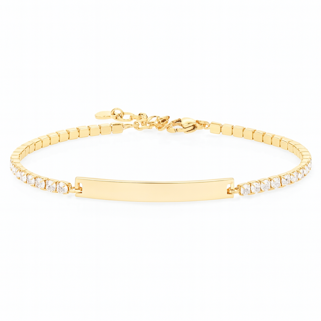 Pulsera de tenis para grabar con nombre personalizado, chapado en oro de 18 quilates, de acero inoxidable