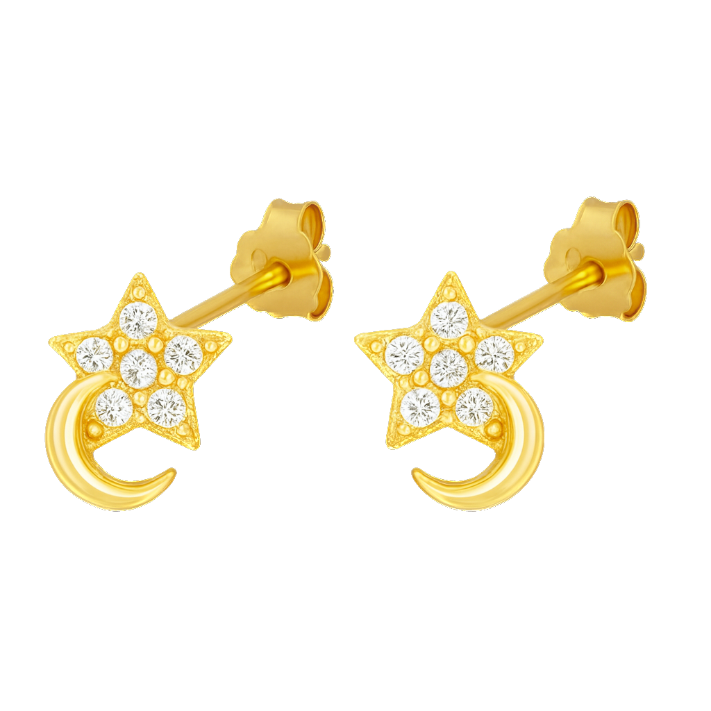 Stud luna y estrella con brillos - Plata de ley 925