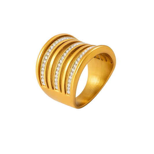 Anillo Cleo mil tiras - acero de titanio recubierto en oro 18K