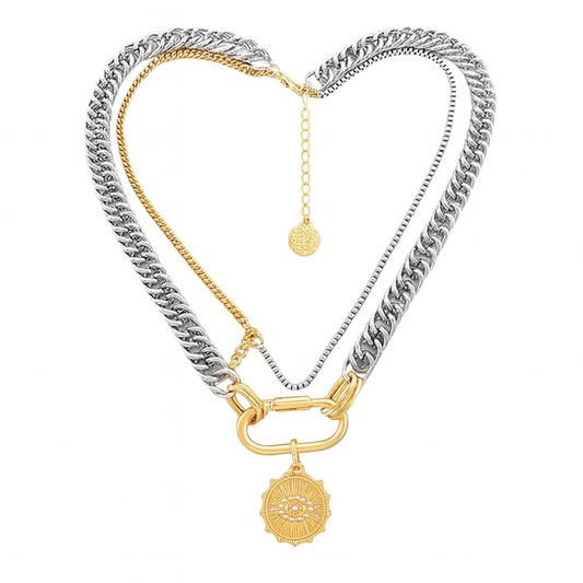 Collar doble cadena dorado y plateado