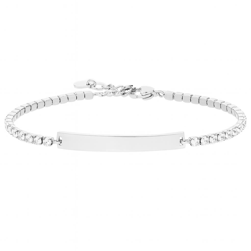 Pulsera de tenis para grabar con nombre personalizado, chapado en oro de 18 quilates, de acero inoxidable