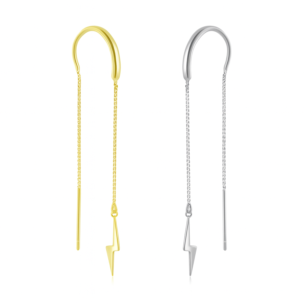 Solitario de rayo con cadena (individual) - Plata de ley 925