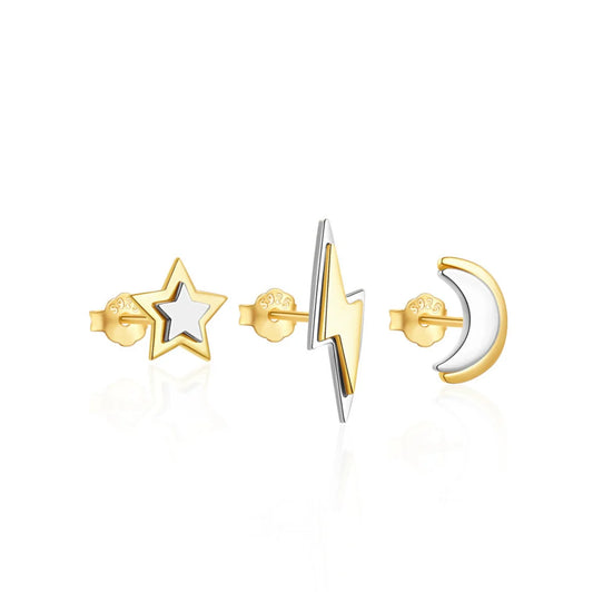 Studs mix & match dorado y plateado - Plata de ley 925