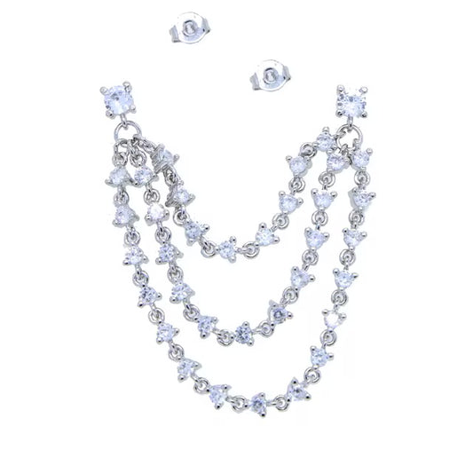Zarcillo triple cadena - Corina - Plata de ley 925