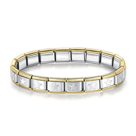 Italian Bracelet Plateada con estrellas y bordes dorados