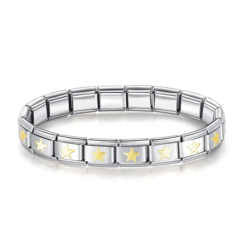 Italian Bracelet Plateada con estrellas doradas