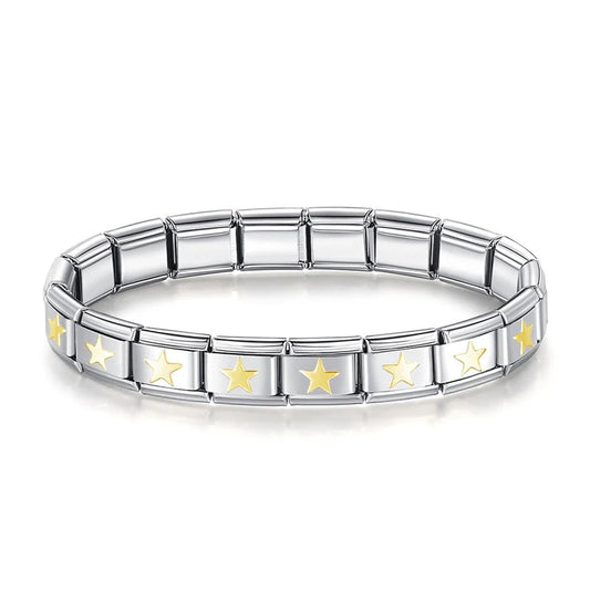 Italian Bracelet Plateada con estrellas doradas