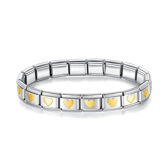 Italian Bracelet Plateada con corazones dorados