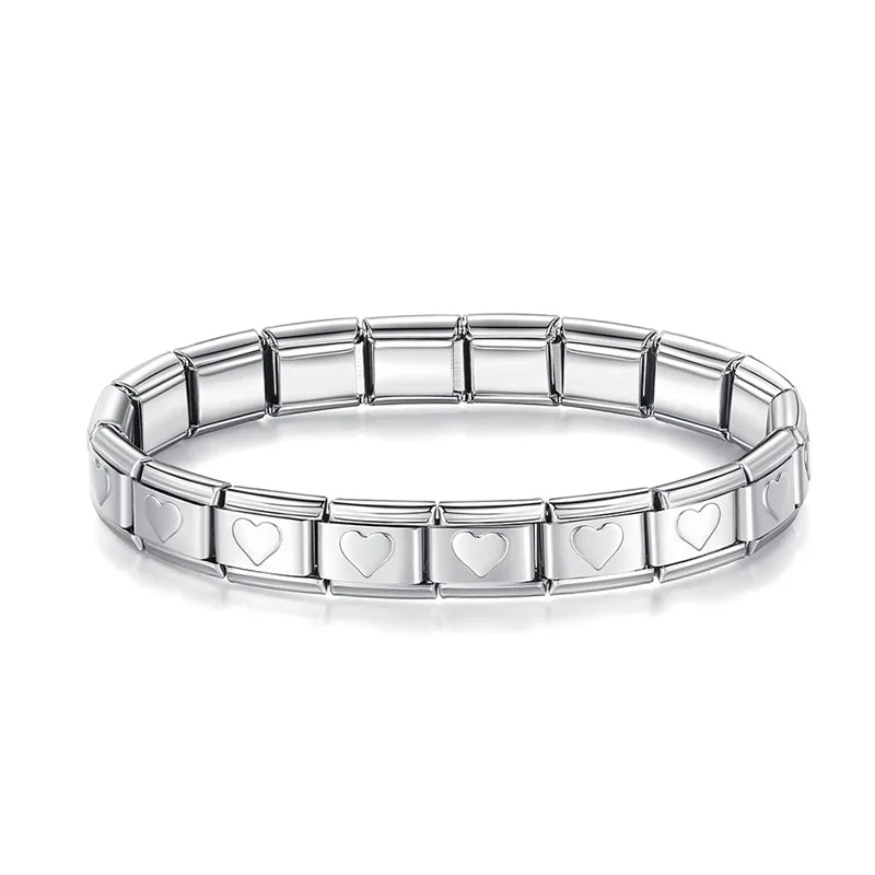 Italian Bracelet Corazones plateados