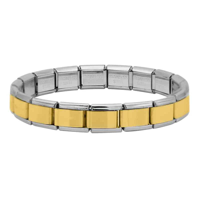 Italian Bracelet dorada con bordes plateados