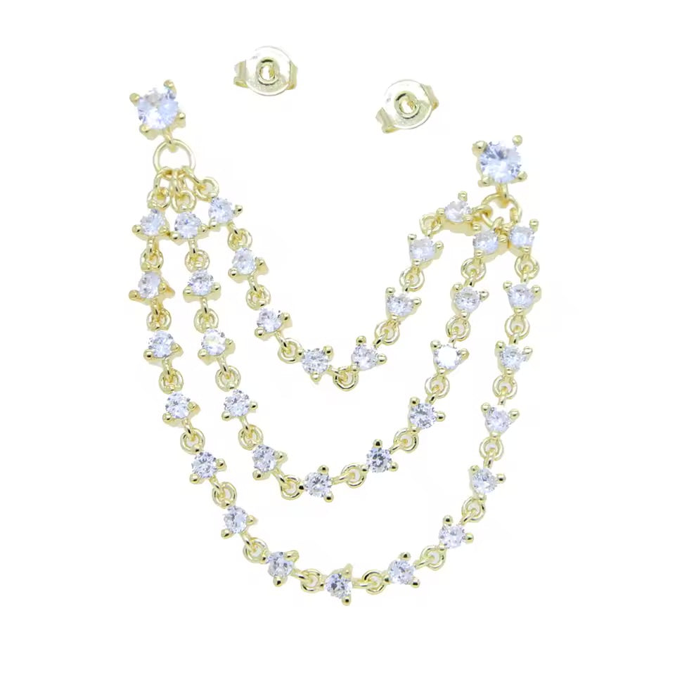 Zarcillo triple cadena - Corina - Plata de ley 925