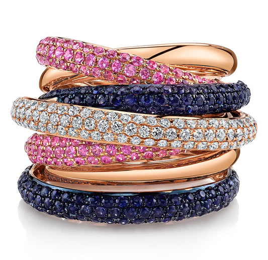 Anillo mil tiras - azul marino con fucsia