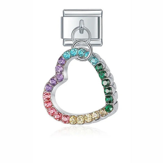 Italian bracelet colgante - corazón de arcoíris