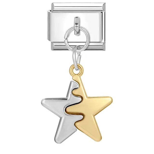Italian bracelet colgante - estrella dorada con plateado