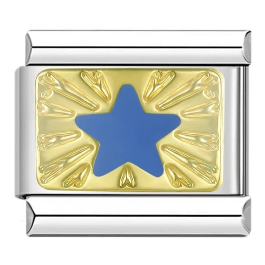 Italian bracelet plano - estrella azul con fondo dorado