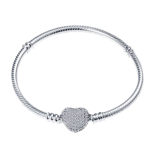 Pulsera para charms de plata 925 - corazón con brillos