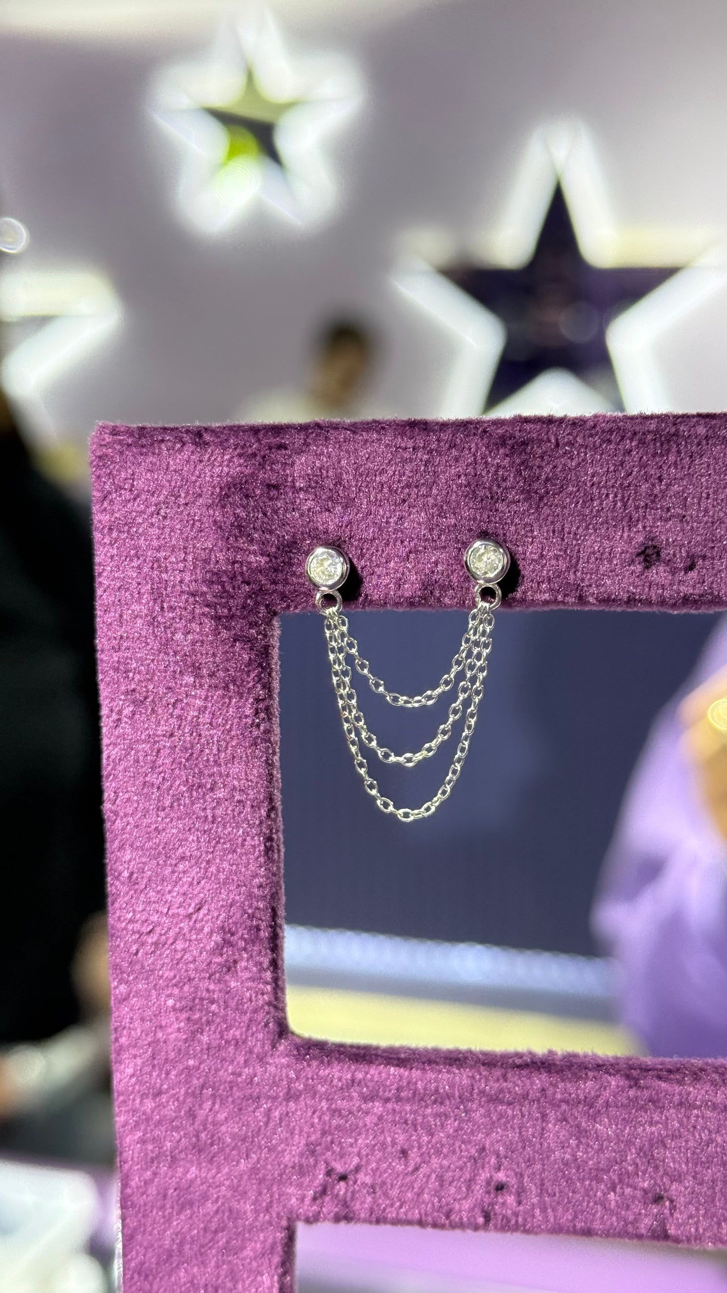 Zarcillo de cadena con puntos de luz - Plata de ley 925