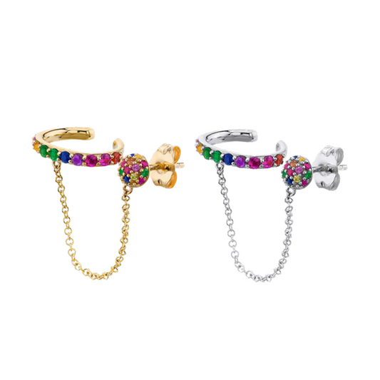 Zarcillo y ear cuff de colores - Plata de ley 925