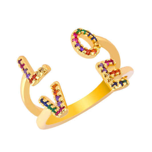 Anillo LOVE de circones multicolor - ajustable