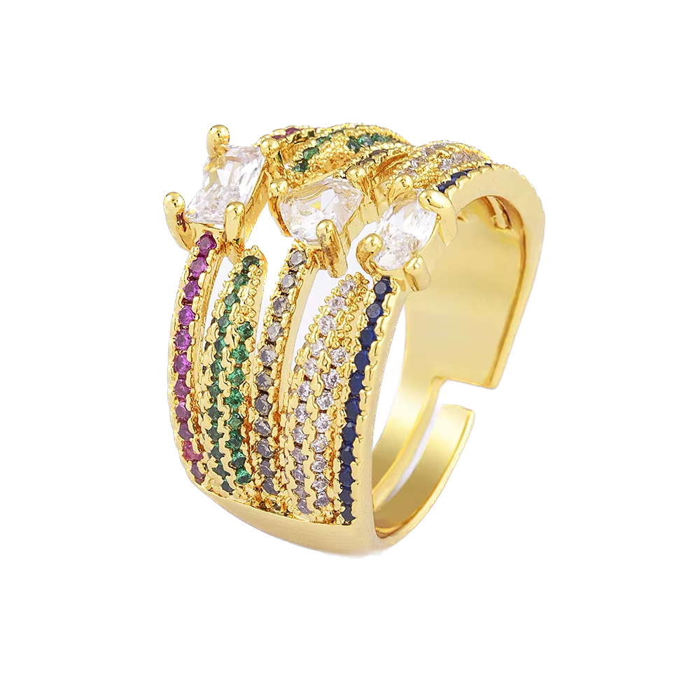 Anillo de tres con circones - ajustable