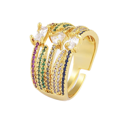 Anillo de tres con circones - ajustable