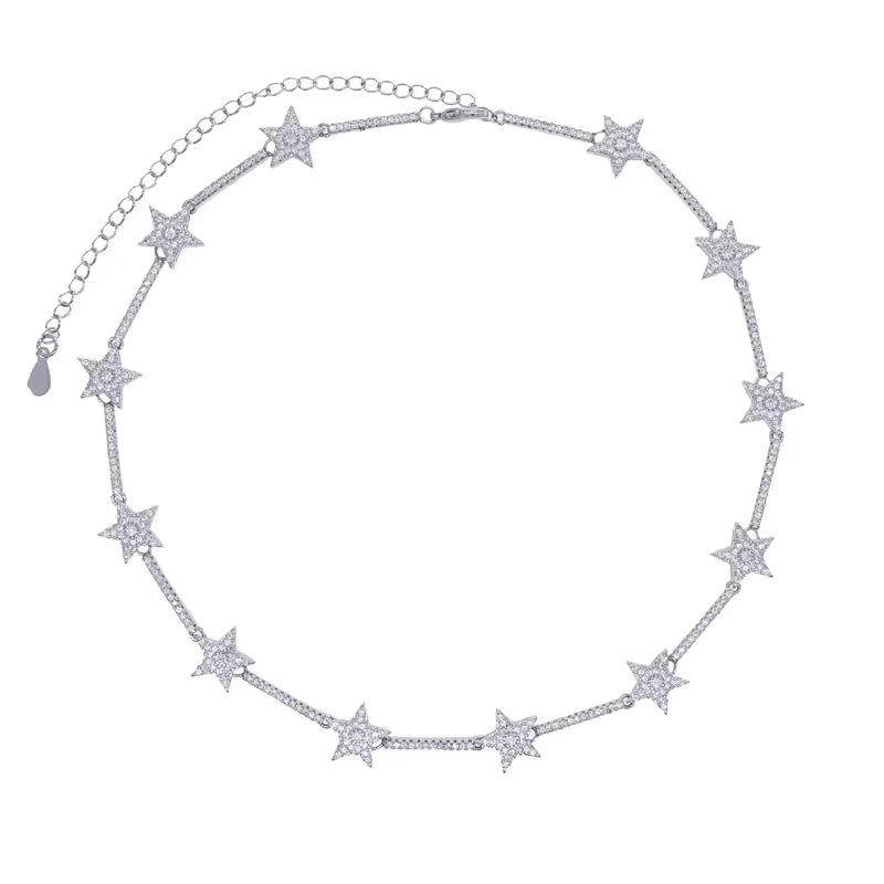 Collar Lucía de estrellas y circones - plateado