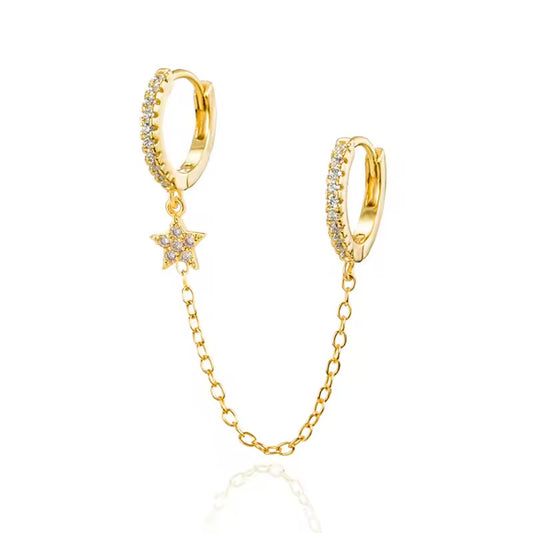 Zarcillo Ester argolla con estrella y cadena - Plata de ley 925