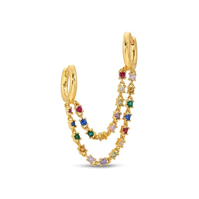 Zarcillo doble cadena con circones - Plata de ley 925