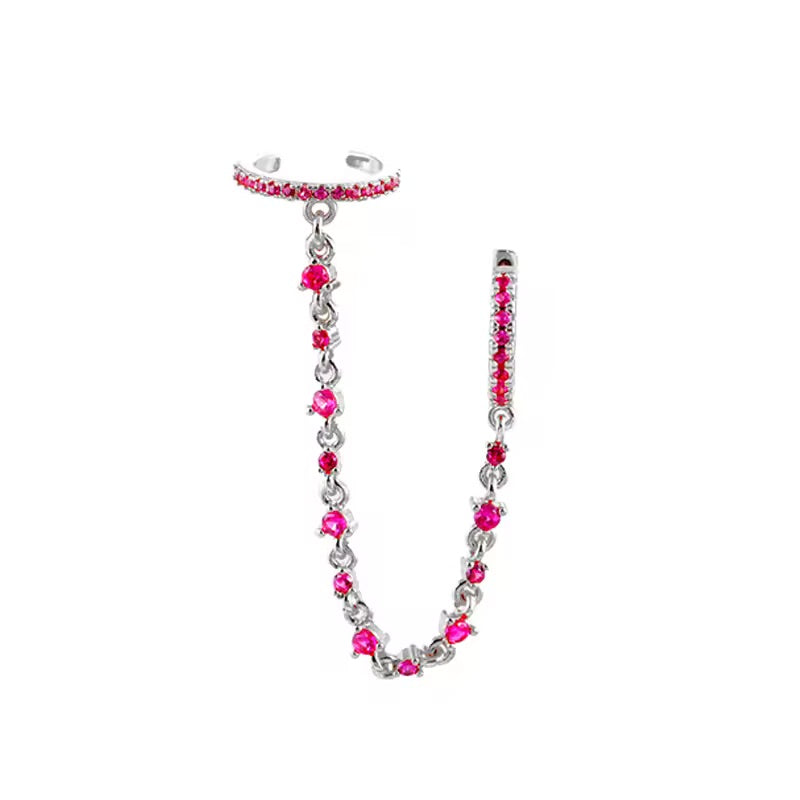 Zarcillo y ear cuff de colores mini cristales rosado - Plata de Ley 925