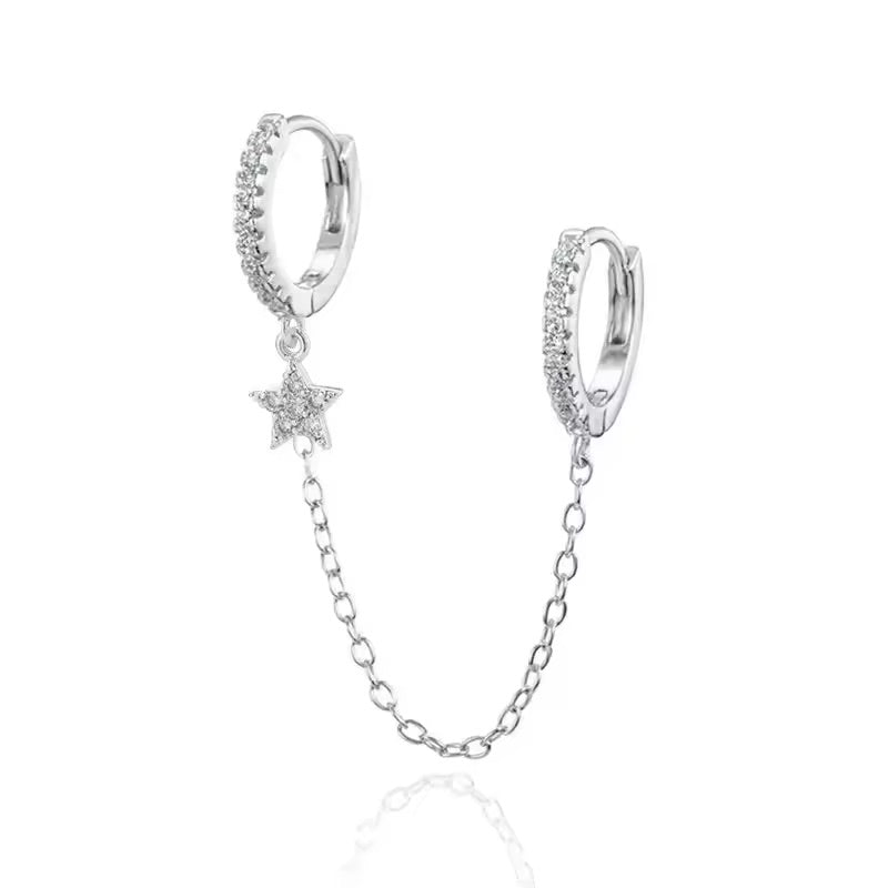 Zarcillo Ester argolla con estrella y cadena - Plata de ley 925