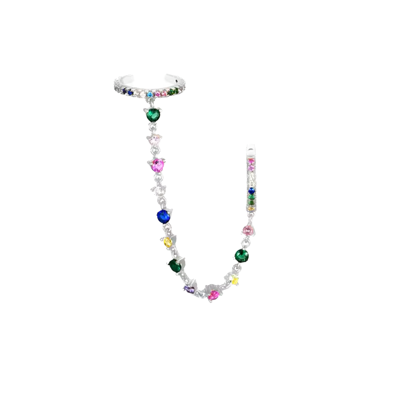 Zarcillo y ear cuff de colores mini cristales - Plata de Ley 925
