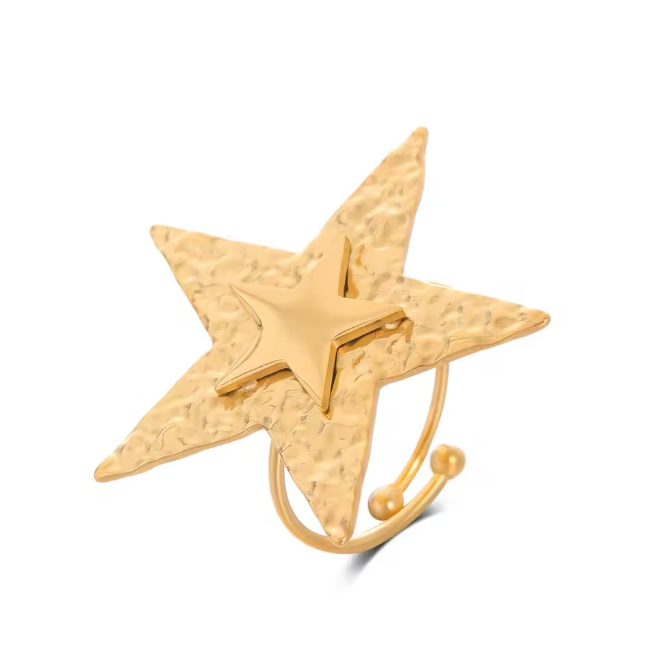 Anillo stella  - acero recubierto en oro 18K