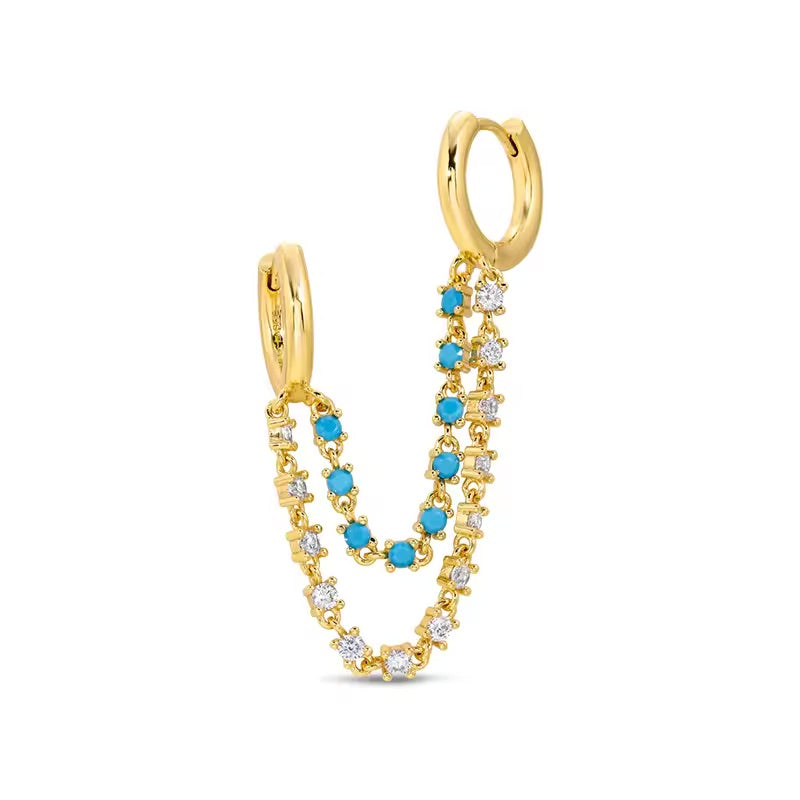 Zarcillo doble cadena con circones - Plata de ley 925