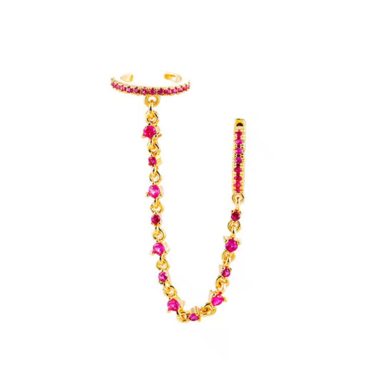 Zarcillo y ear cuff de colores mini cristales rosado - Plata de Ley 925