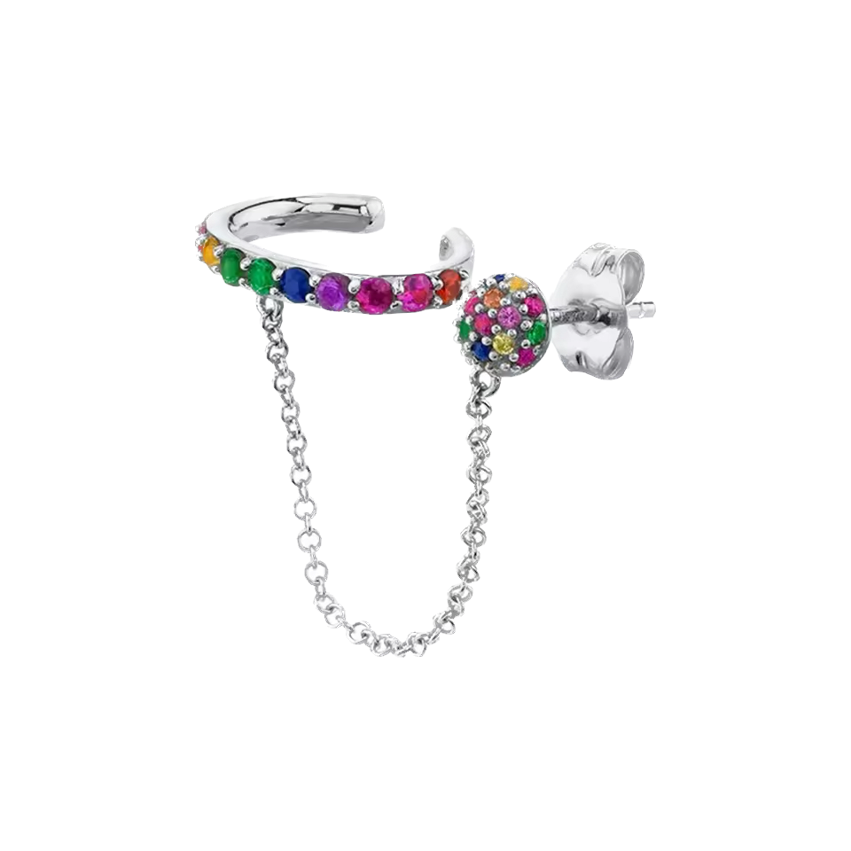 Zarcillo y ear cuff de colores - Plata de ley 925