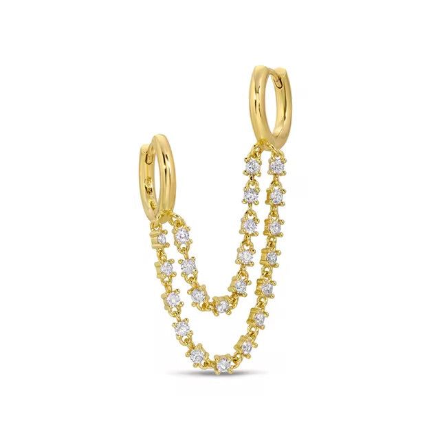 Zarcillo doble cadena con circones - Plata de ley 925