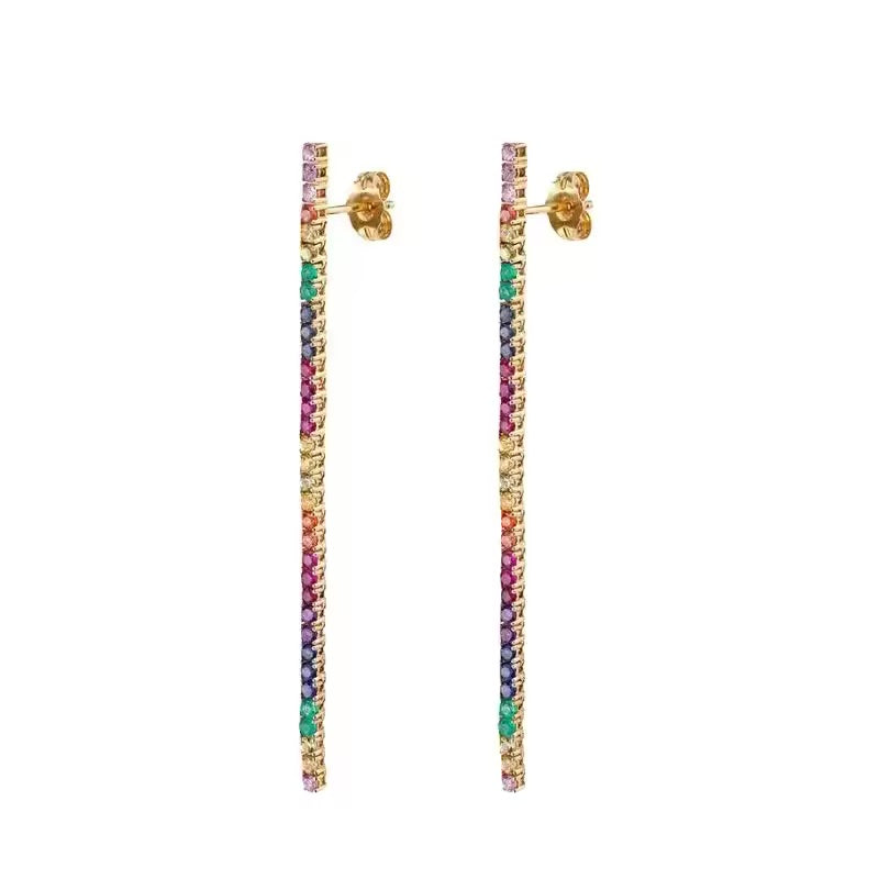 Tira de zarcillo con cristales multicolor- Plata de ley 925